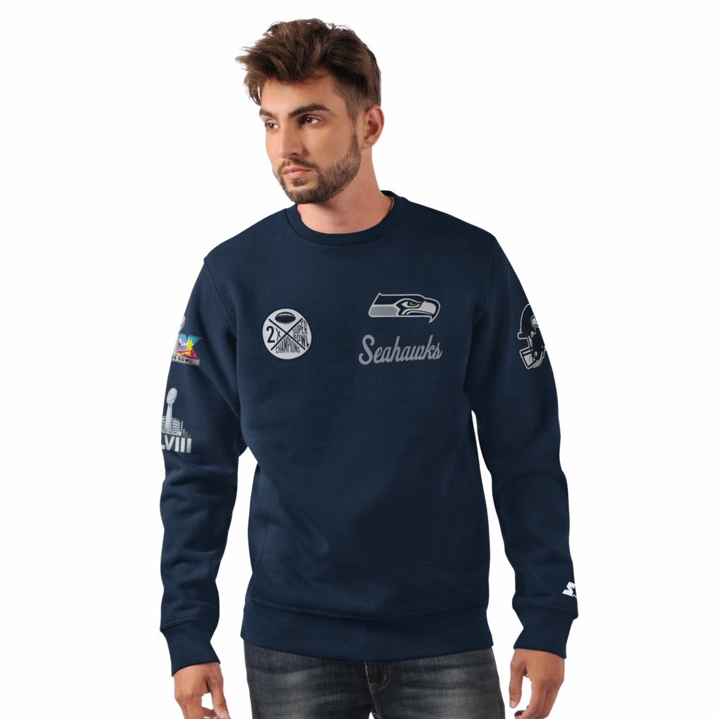 Seattle Seahawks Starter Two-Time Super Bowl Champions Classic Fleece Sweatshirt - College Navy - NFL