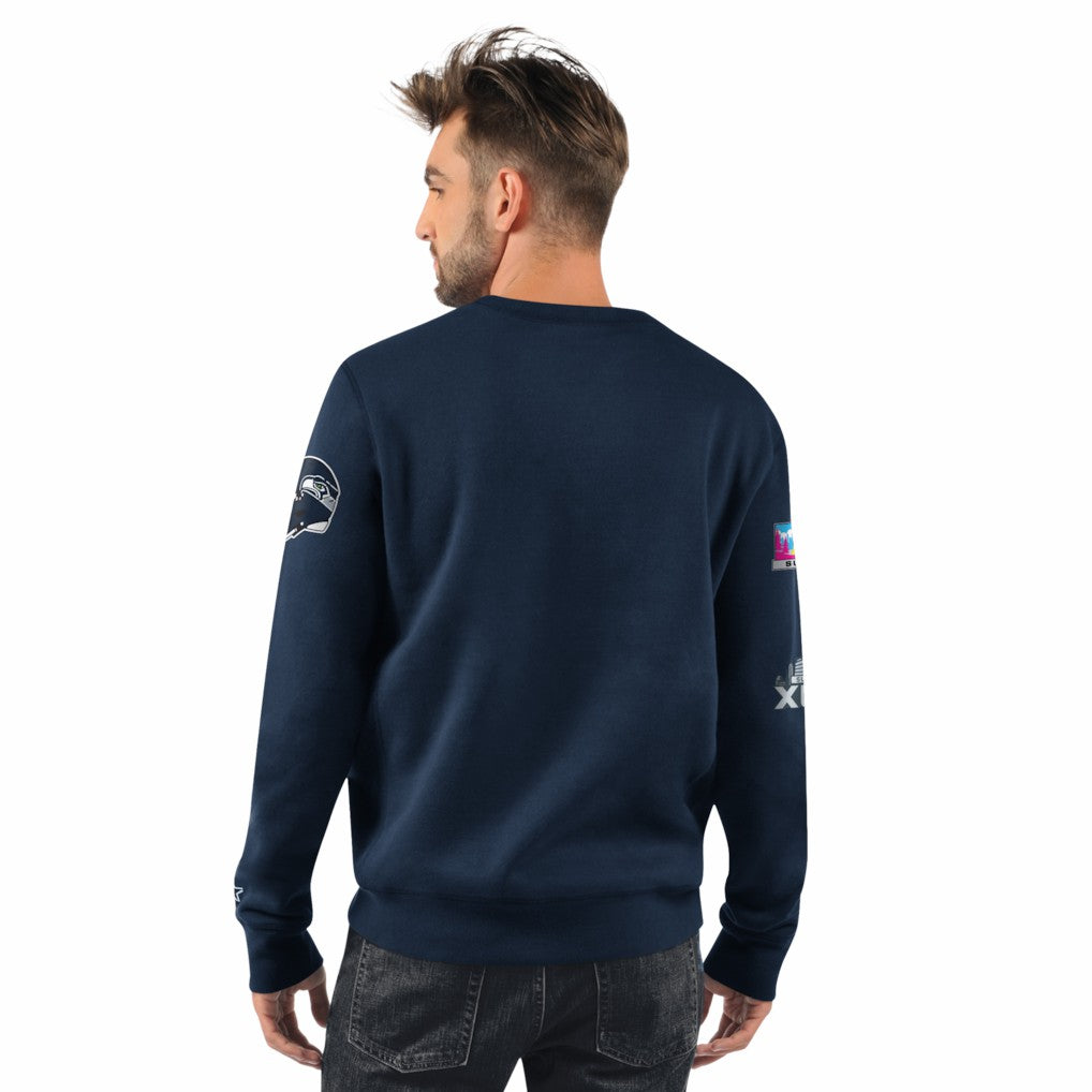 Seattle Seahawks Starter Two-Time Super Bowl Champions Classic Fleece Sweatshirt - College Navy - NFL