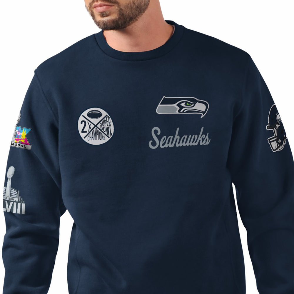 Seattle Seahawks Starter Two-Time Super Bowl Champions Classic Fleece Sweatshirt - College Navy - NFL