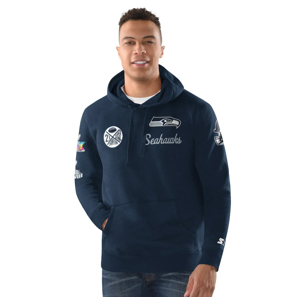 Seattle Seahawks Starter Two-Time Super Bowl Champions Classic Fleece Hoodie - College Navy - NFL