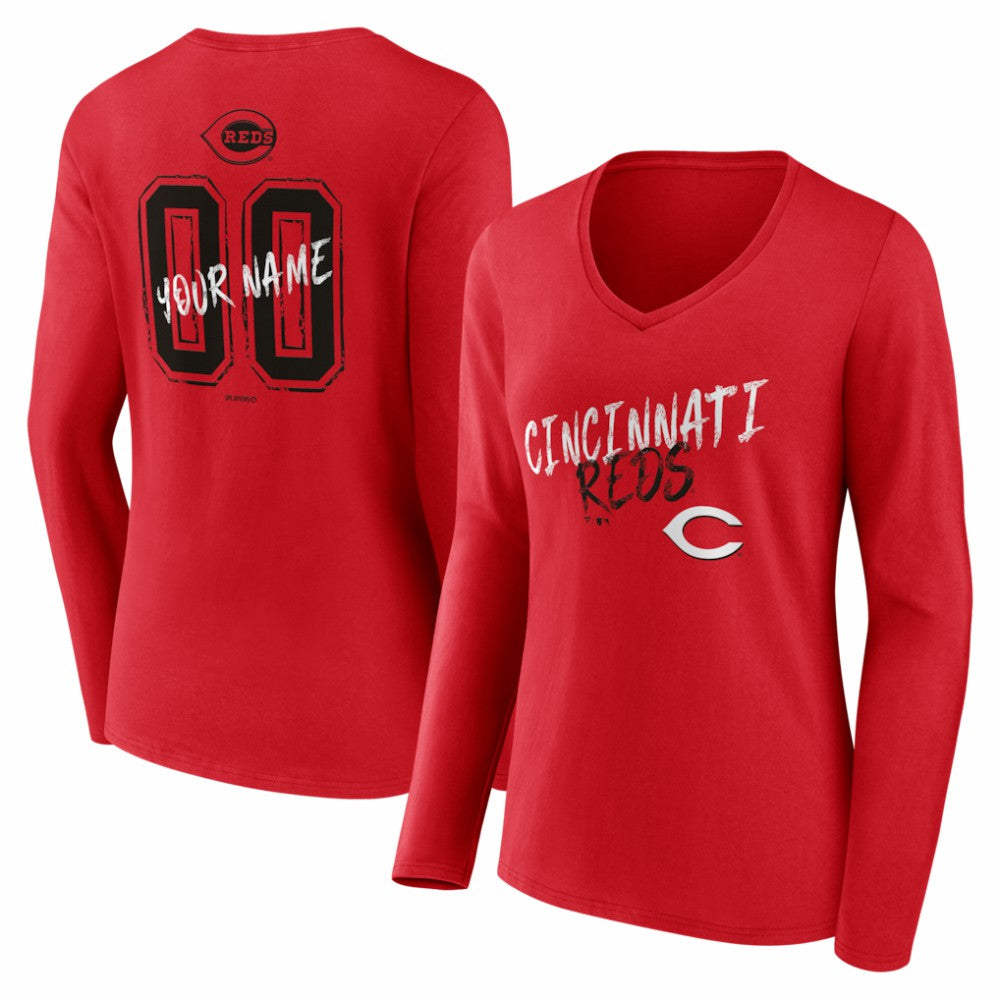 Cincinnati Reds Women's Hustle Personalized Name & Number Long Sleeve V-Neck T-Shirt Online
