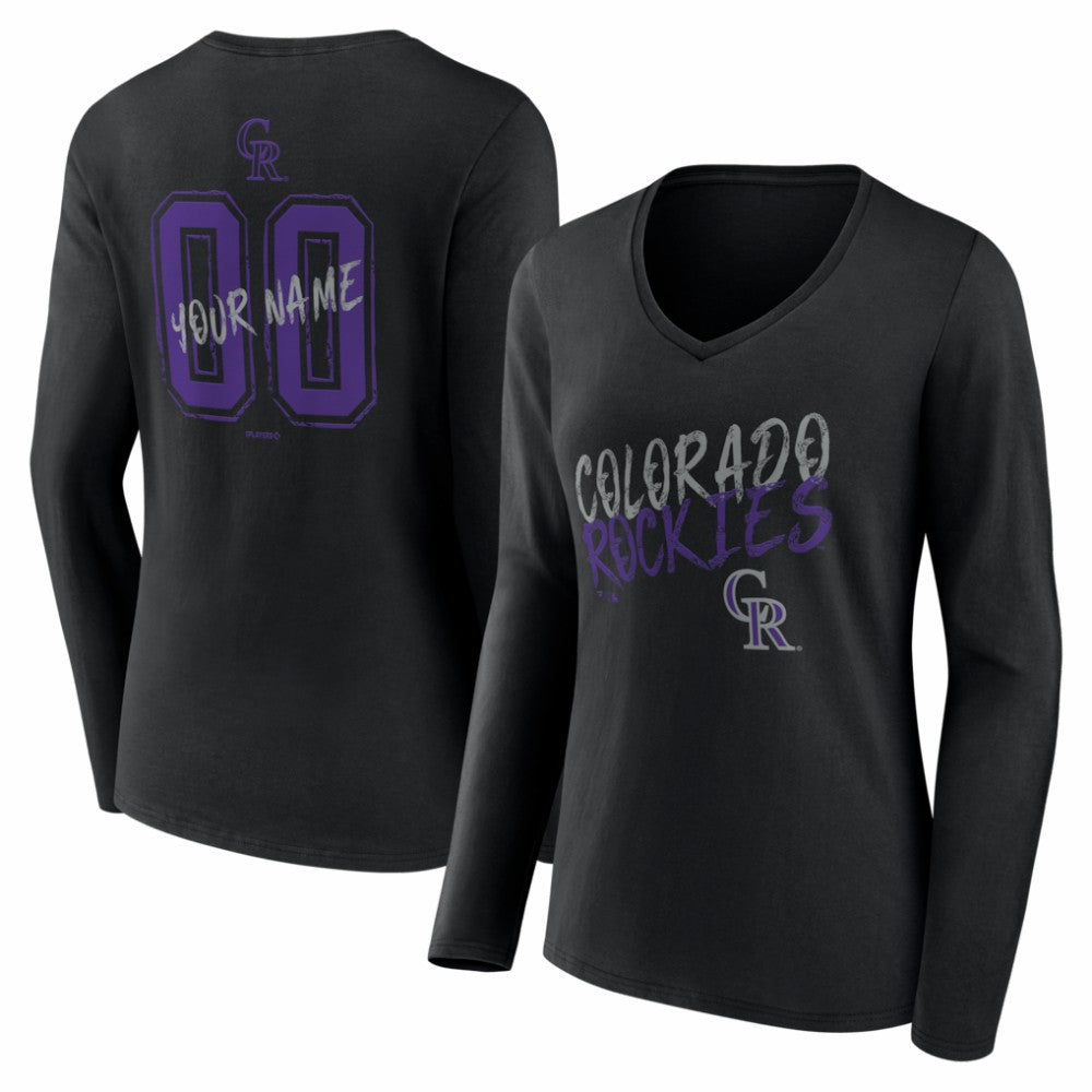 Colorado Rockies Women's Hustle Personalized Name & Number Long Sleeve V-Neck T-Shirt Outlet