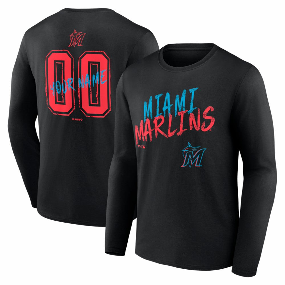 Miami Marlins  Hustle Personalized Name & Number Long Sleeve T-Shirt Sale