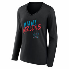 Miami Marlins Women's Hustle Personalized Name & Number Long Sleeve V-Neck T-Shirt Discount