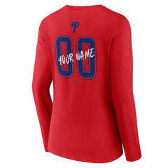 Philadelphia Phillies Women's Hustle Personalized Name & Number Long Sleeve V-Neck T-Shirt Sale