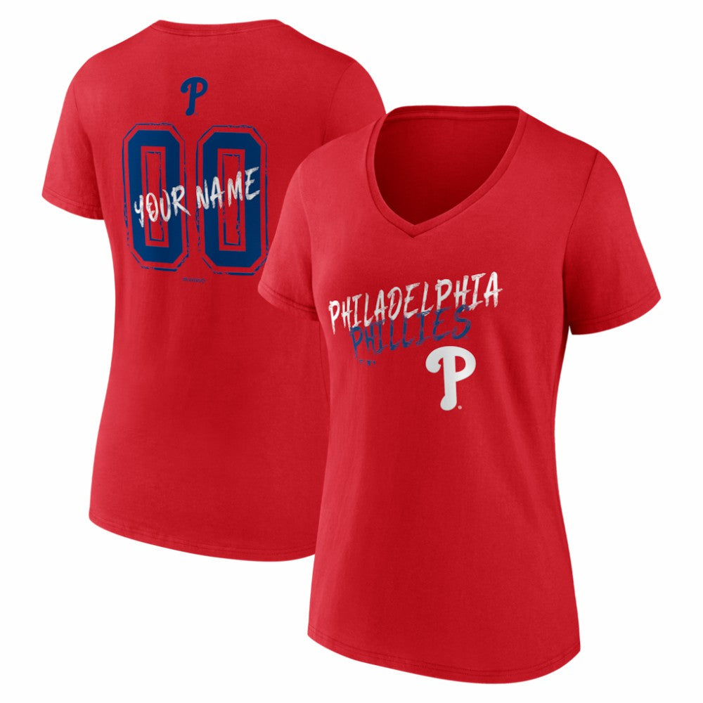 Philadelphia Phillies Women's Hustle Personalized Name & Number V-Neck T-Shirt Discount