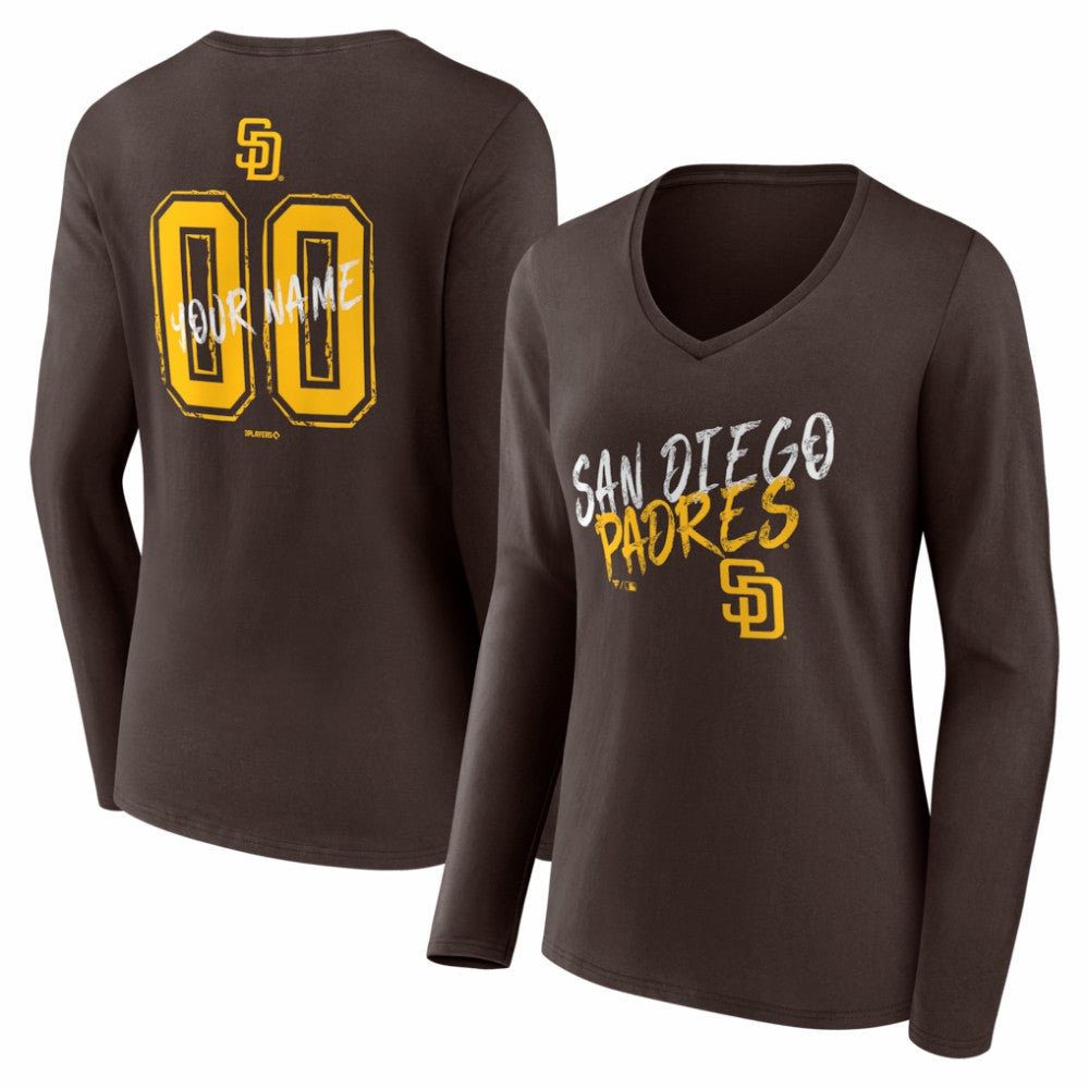 San Diego Padres Women's Hustle Personalized Name & Number Long Sleeve V-Neck T-Shirt Online