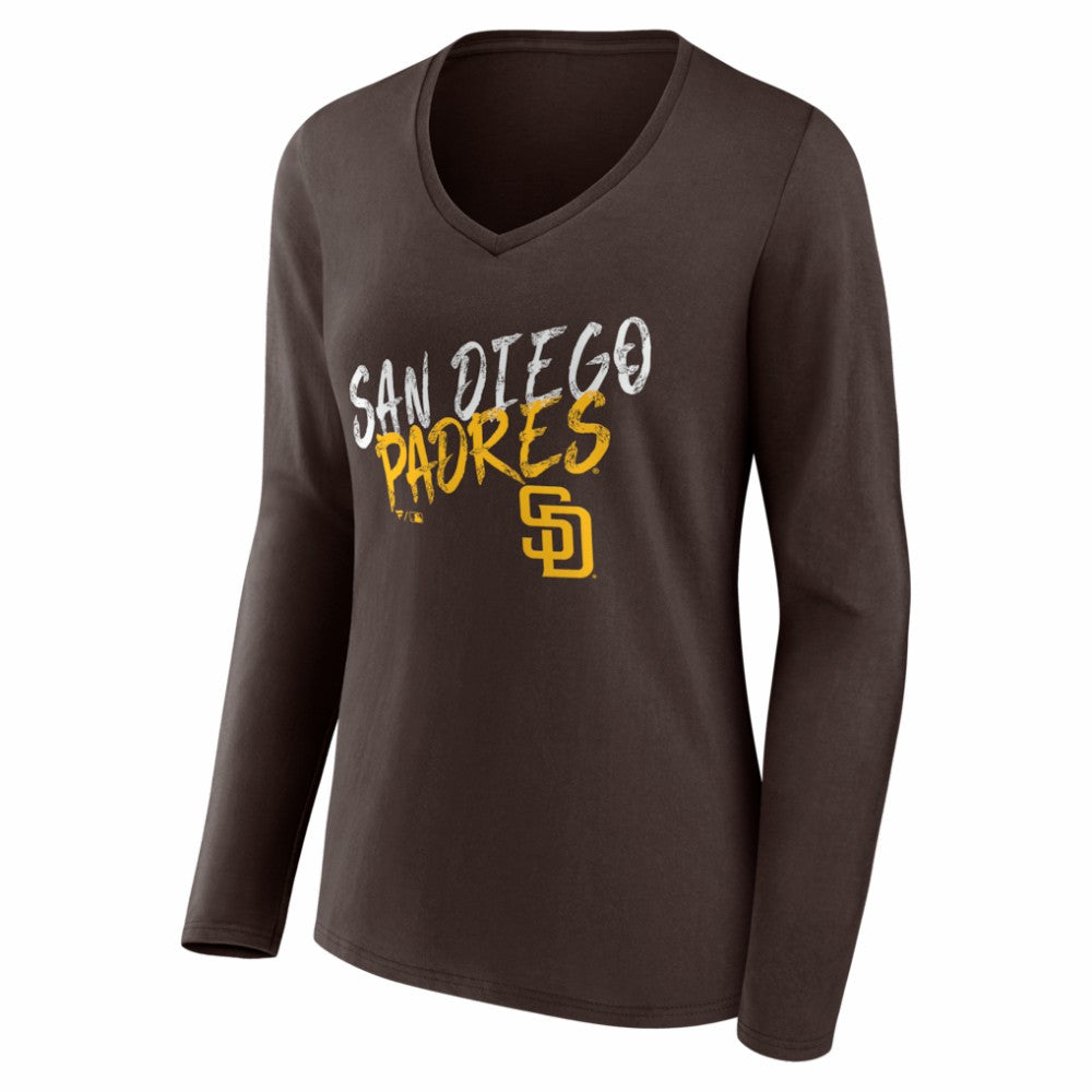 San Diego Padres Women's Hustle Personalized Name & Number Long Sleeve V-Neck T-Shirt Online