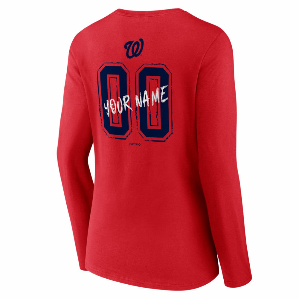 Washington Nationals Women's Hustle Personalized Name & Number Long Sleeve V-Neck T-Shirt Online