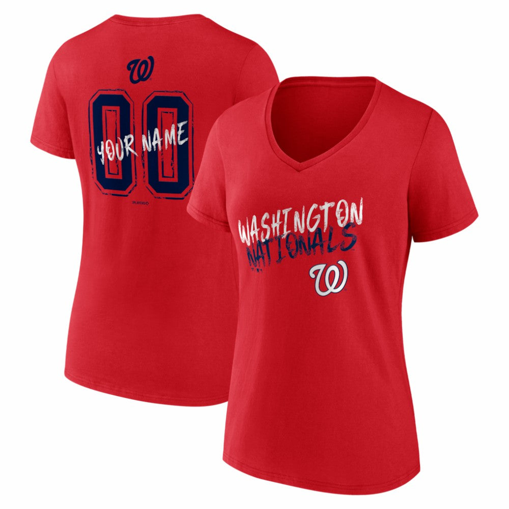 Washington Nationals Women's Hustle Personalized Name & Number V-Neck T-Shirt for sale