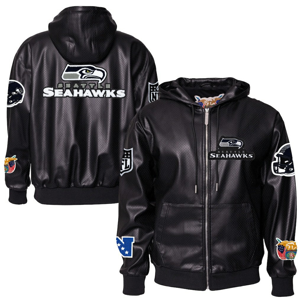 Seattle Seahawks Jeff Hamilton Vegan Leather Full-Zip Hooded Jacket - Black - NFL