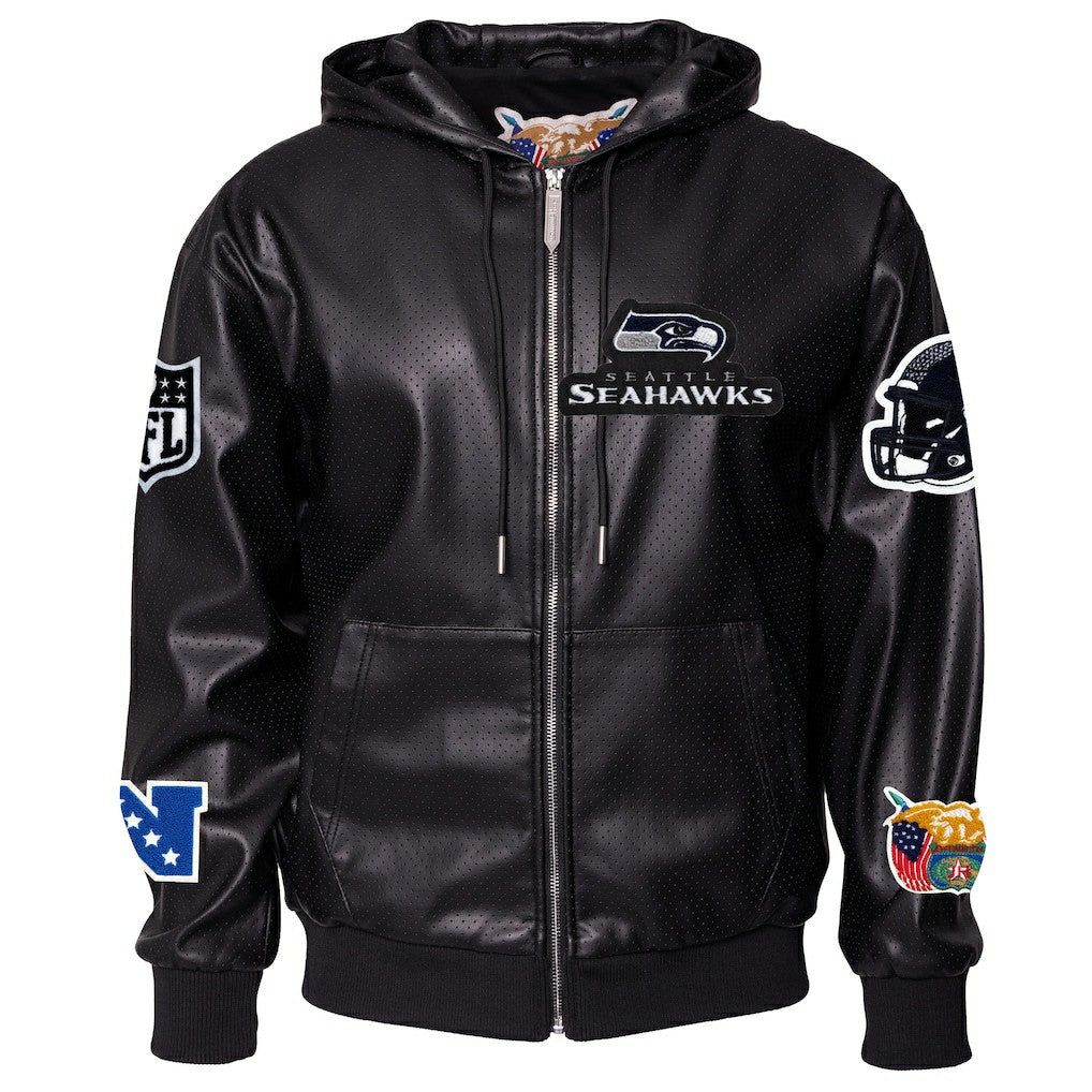 Seattle Seahawks Jeff Hamilton Vegan Leather Full-Zip Hooded Jacket - Black - NFL
