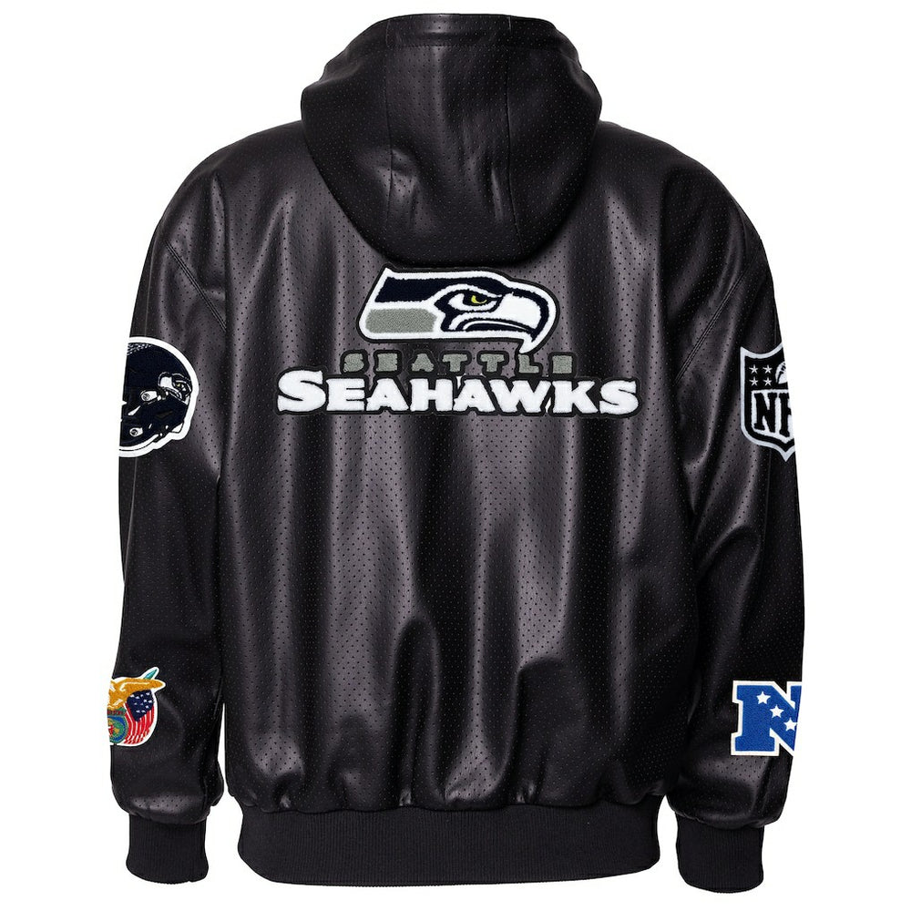Seattle Seahawks Jeff Hamilton Vegan Leather Full-Zip Hooded Jacket - Black - NFL