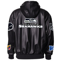 Seattle Seahawks Jeff Hamilton Vegan Leather Full-Zip Hooded Jacket - Black - NFL