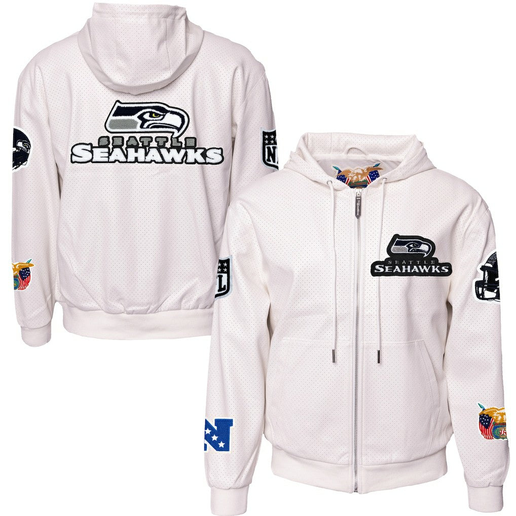 Seattle Seahawks Jeff Hamilton Vegan Leather Full-Zip Hooded Jacket - White - NFL