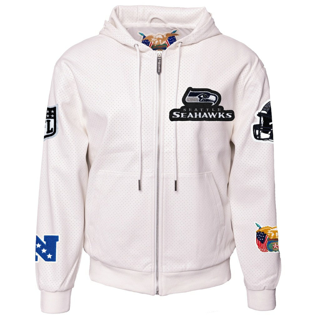 Seattle Seahawks Jeff Hamilton Vegan Leather Full-Zip Hooded Jacket - White - NFL