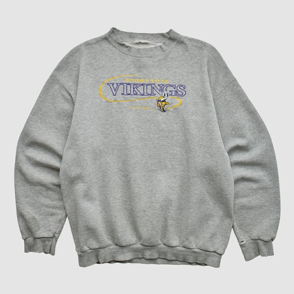 Minnesota Vikings 90s Pullover Sweatshirt - Heather Gray Vintage - Fanatics