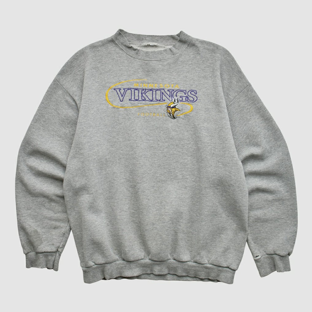 Minnesota Vikings 90s Pullover Sweatshirt - Heather Gray Vintage - Fanatics