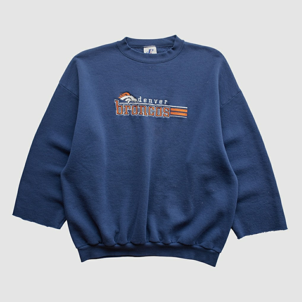Denver Broncos Logo Athletic 90s Pullover Sweatshirt - Navy Vintage - Fanatics