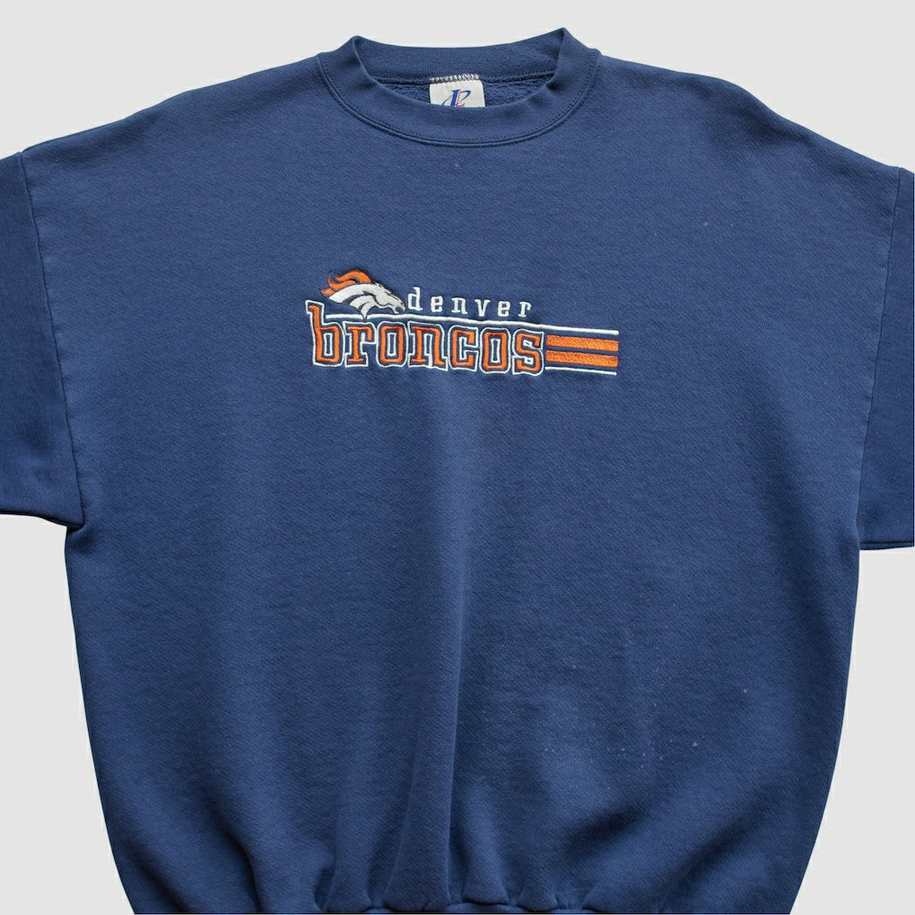 Denver Broncos Logo Athletic 90s Pullover Sweatshirt - Navy Vintage - Fanatics