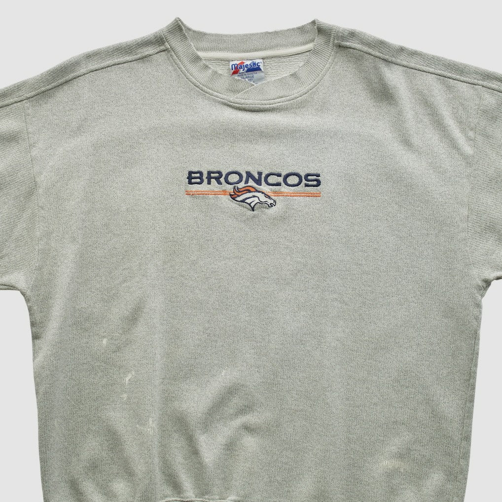 Denver Broncos Majestic 2000s Pullover Sweatshirt - Heather Gray Vintage - Fanatics