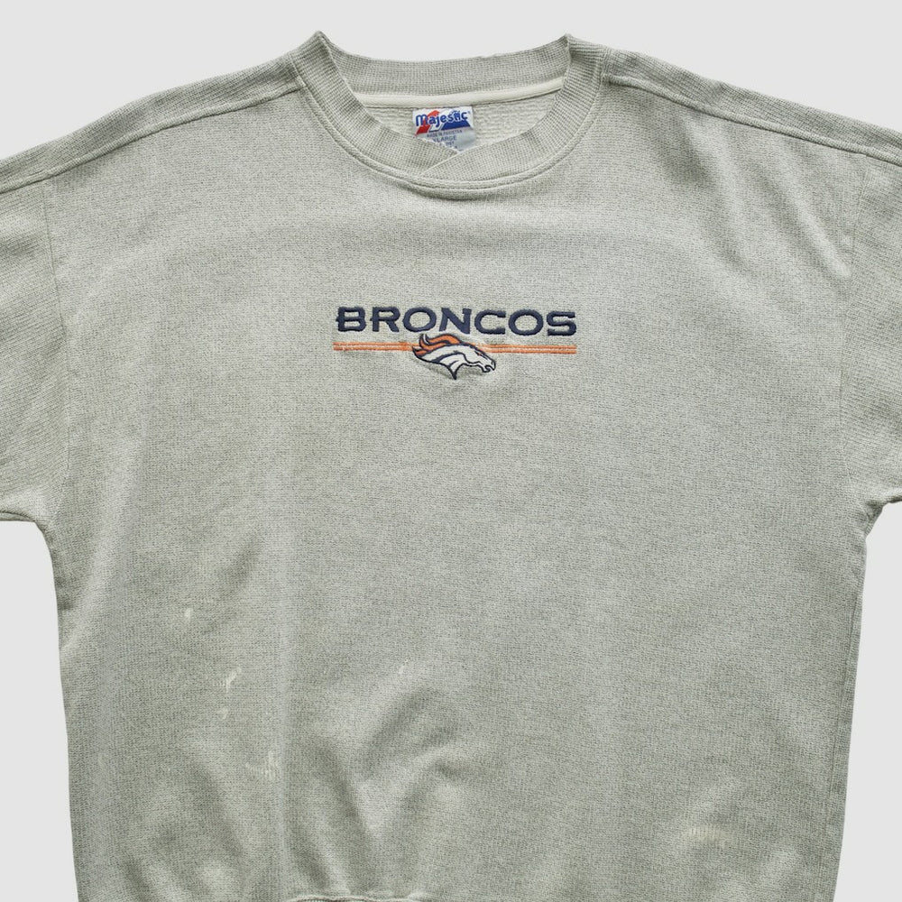 Denver Broncos Majestic 2000s Pullover Sweatshirt - Heather Gray Vintage - Fanatics