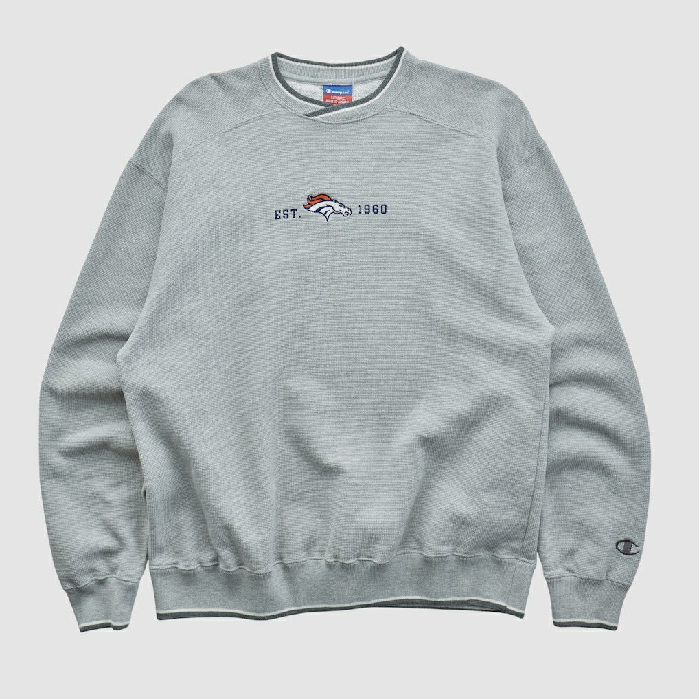 Denver Broncos Champion 2000s Pullover Sweatshirt - Heather Gray Vintage - Fanatics