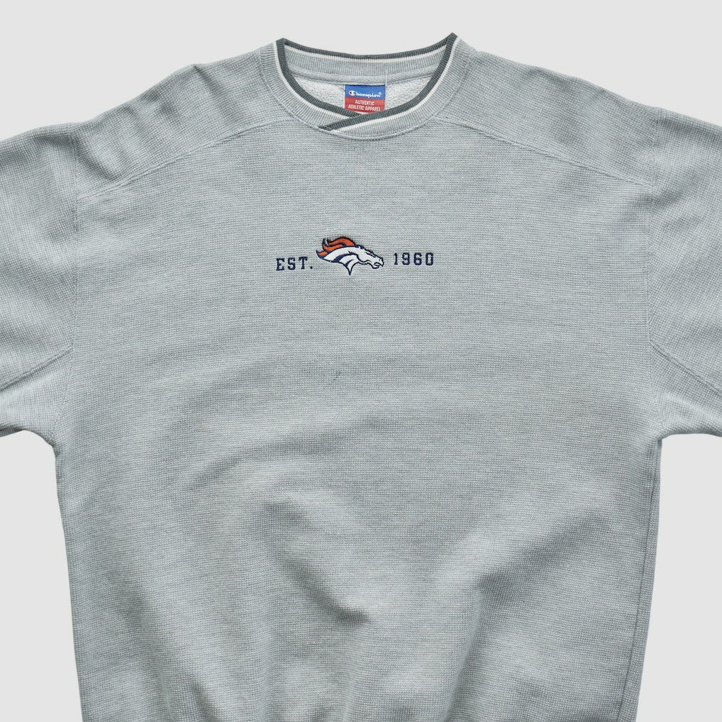 Denver Broncos Champion 2000s Pullover Sweatshirt - Heather Gray Vintage - Fanatics