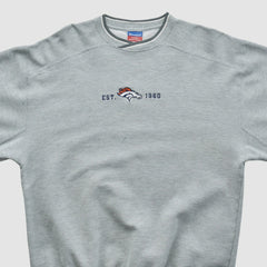 Denver Broncos Champion 2000s Pullover Sweatshirt - Heather Gray Vintage - Fanatics
