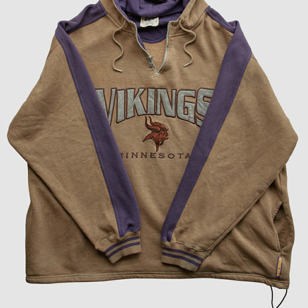 Minnesota Vikings Lee Sport 90s Hooded 1/4 Zip Sweatshirt - Clay Vintage - Fanatics