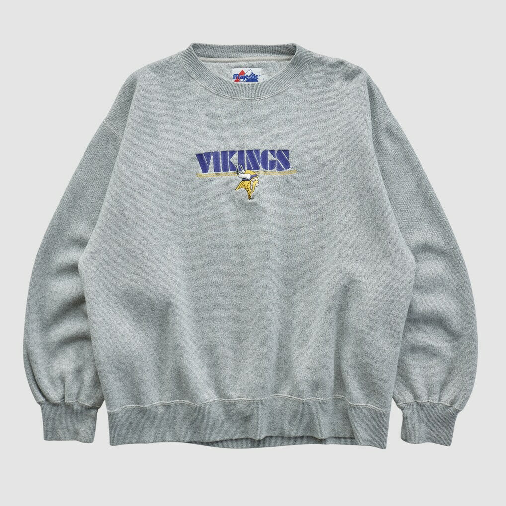 Minnesota Vikings Majestic 2000s Pullover Sweatshirt - Heather Gray Vintage - Fanatics