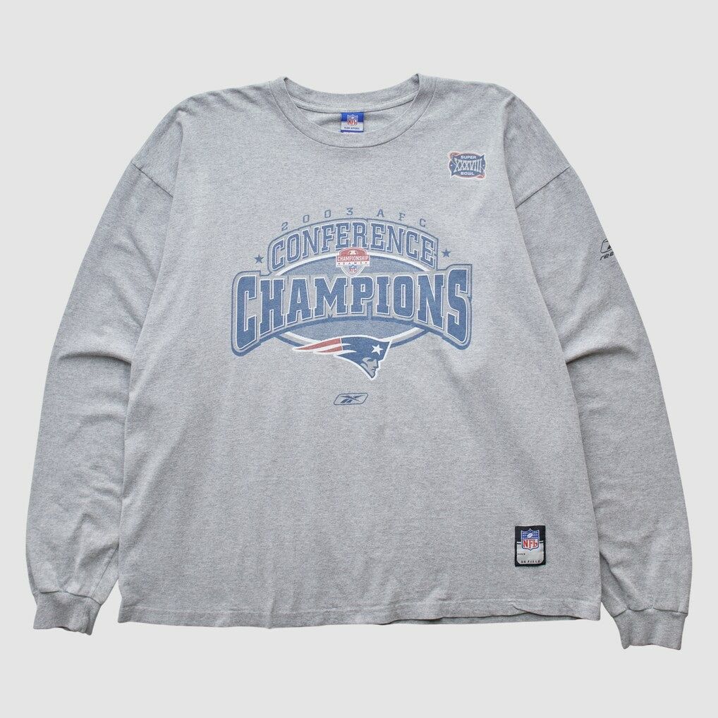 New England Patriots Reebok 2003 Long Sleeve T-shirt - Heather Gray Vintage - Fanatics