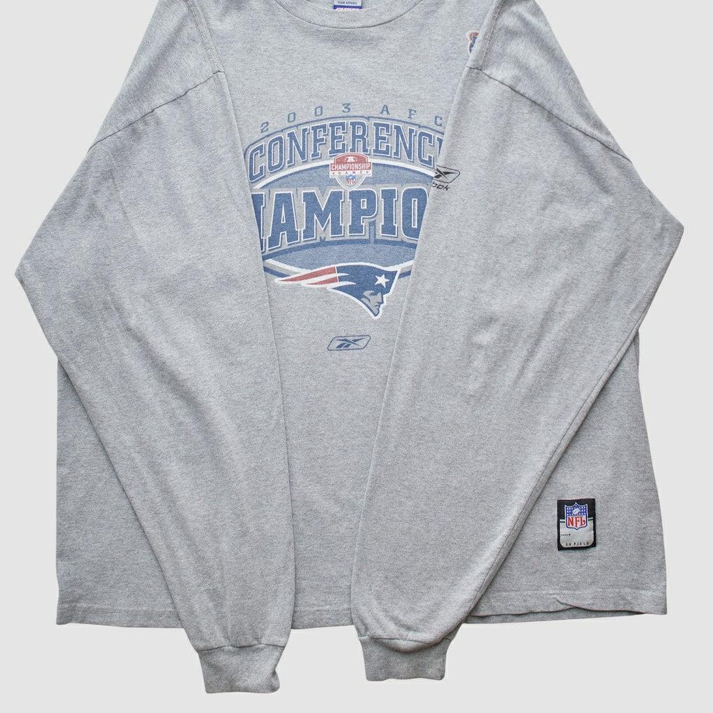 New England Patriots Reebok 2003 Long Sleeve T-shirt - Heather Gray Vintage - Fanatics