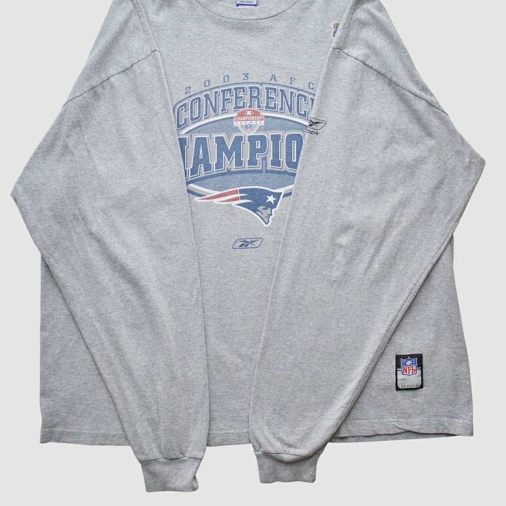 New England Patriots Reebok 2003 Long Sleeve T-shirt - Heather Gray Vintage - Fanatics