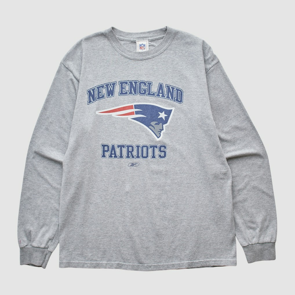 New England Patriots Reebok 2000s Long Sleeve T-shirt - Heather Gray Vintage - Fanatics
