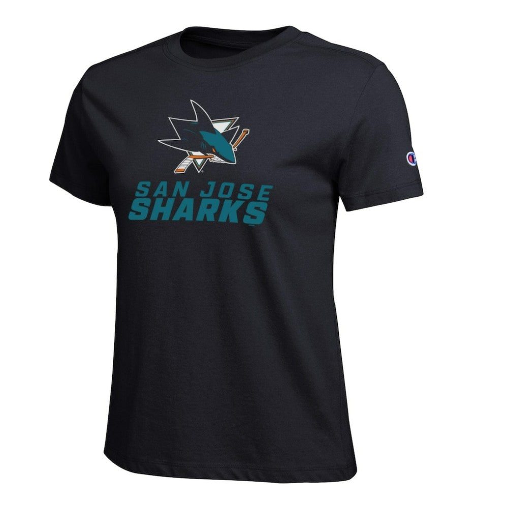 San Jose Sharks Champion Women's Wordmark Lockup T-Shirt - Black | NHL online