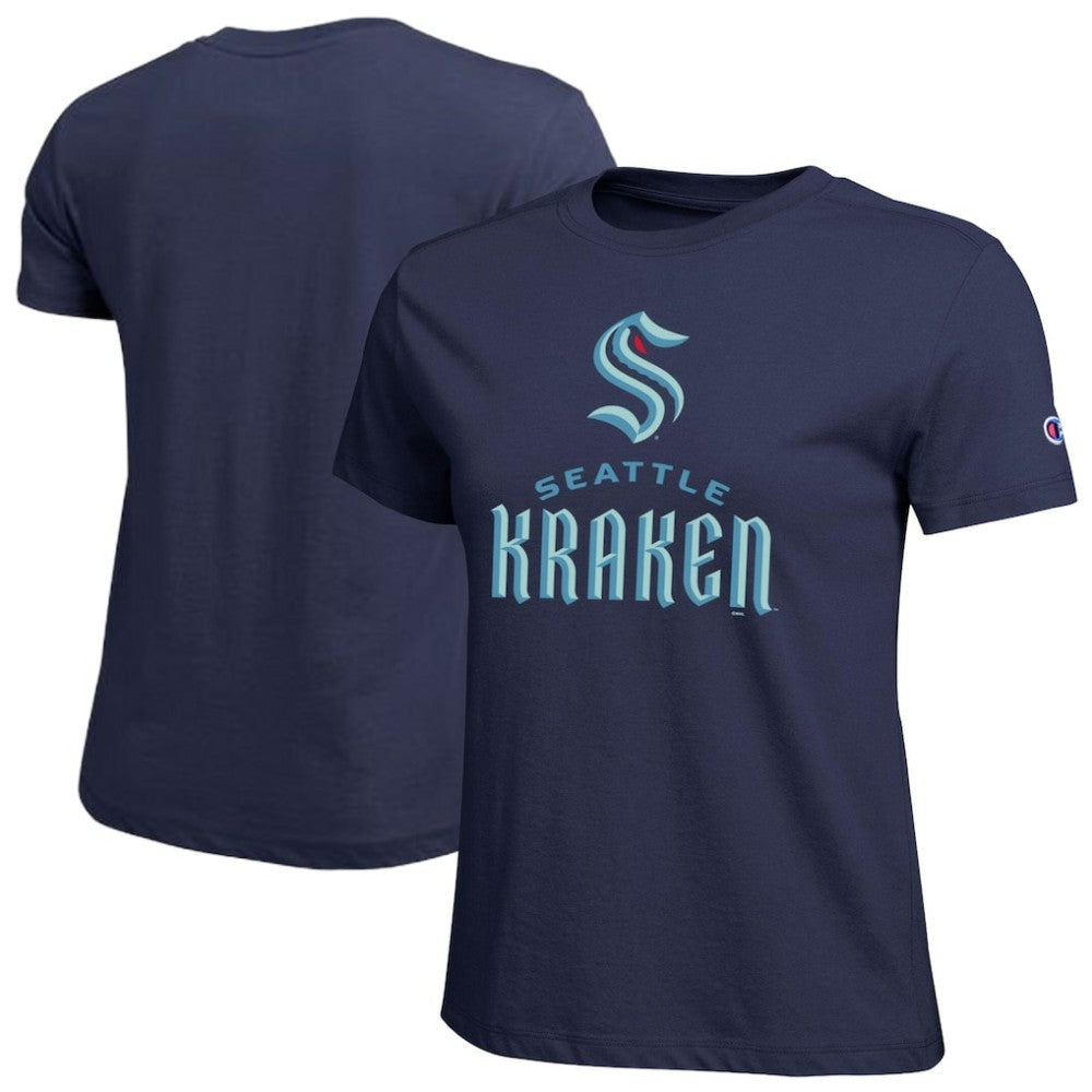 Seattle Kraken Champion Women's Wordmark Lockup T-Shirt - Navy | NHL near me