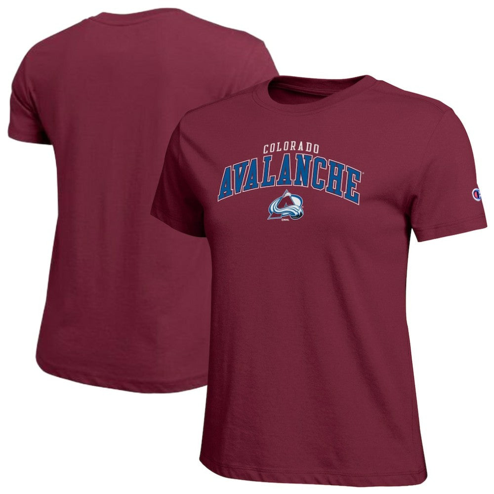 Colorado Avalanche Champion Women's Arch Mascot Logo T-Shirt - Burgundy | NHL Clearance