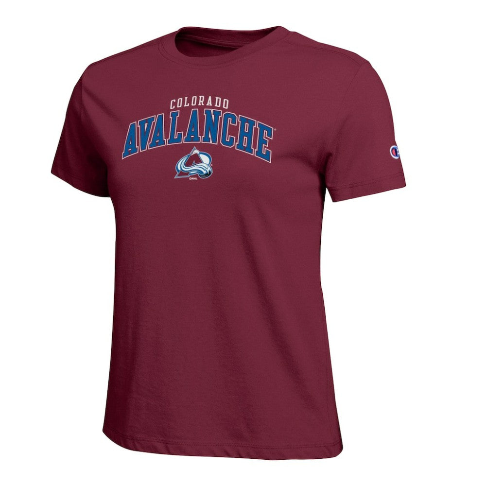Colorado Avalanche Champion Women's Arch Mascot Logo T-Shirt - Burgundy | NHL Clearance