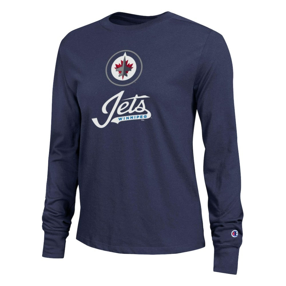 Winnipeg Jets Champion Women's Wordmark Lockup Long Sleeve T-Shirt - Navy | NHL discount