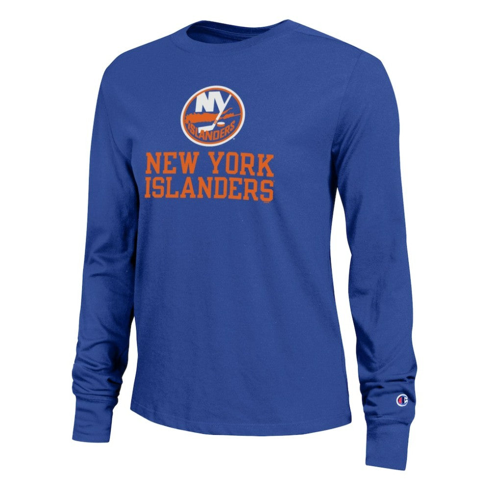 New York Islanders Champion Women's Wordmark Lockup Long Sleeve T-Shirt - Royal | NHL near me