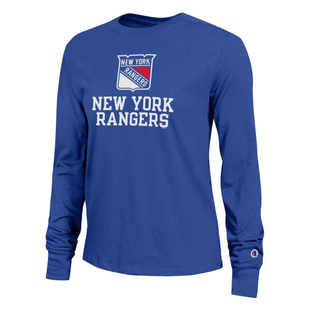 New York Rangers Champion Women's Wordmark Lockup Long Sleeve T-Shirt - Royal | NHL Lifestyle