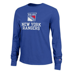 New York Rangers Champion Women's Wordmark Lockup Long Sleeve T-Shirt - Royal | NHL Lifestyle