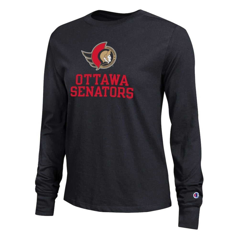 Ottawa Senators Champion Women's Wordmark Lockup Long Sleeve T-Shirt - Black | NHL Clearance