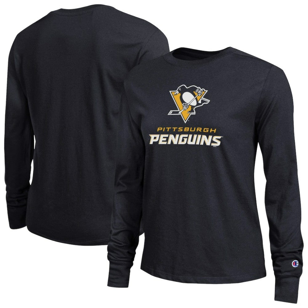 Pittsburgh Penguins Champion Women's Wordmark Lockup Long Sleeve T-Shirt - Black | NHL online