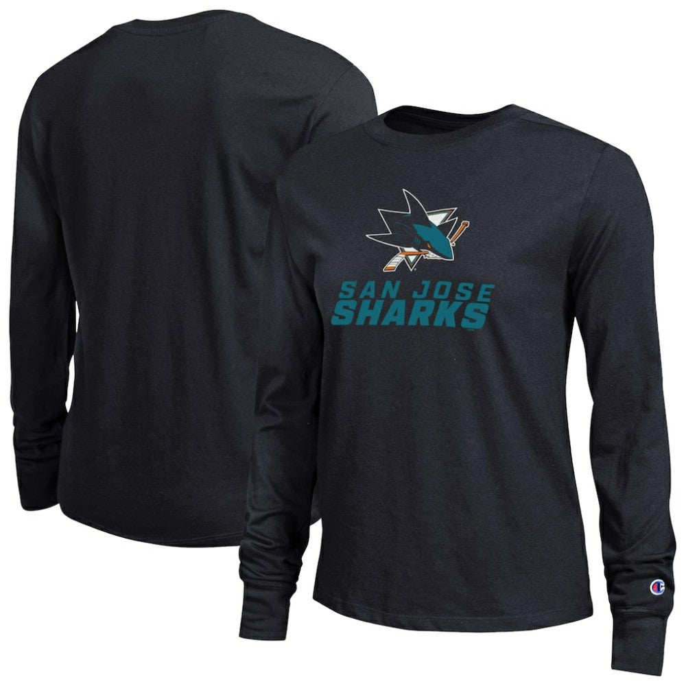 San Jose Sharks Champion Women's Wordmark Lockup Long Sleeve T-Shirt - Black | NHL on sale