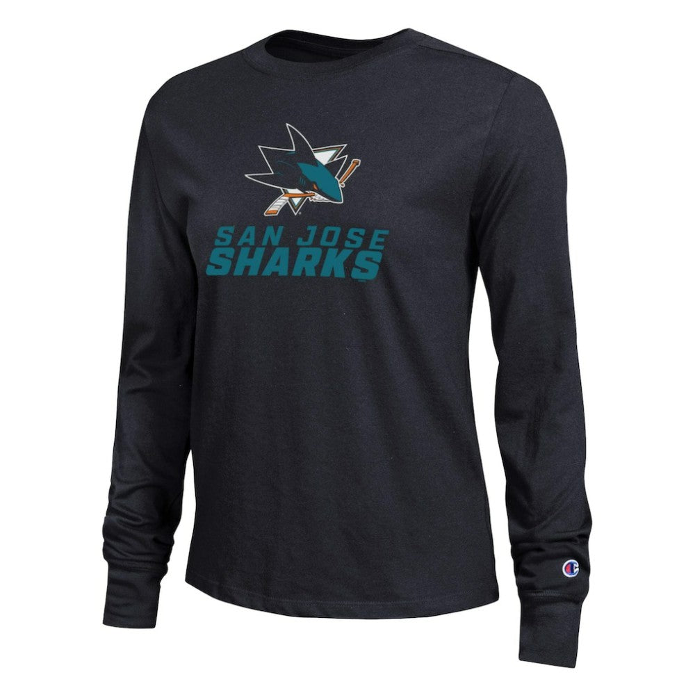 San Jose Sharks Champion Women's Wordmark Lockup Long Sleeve T-Shirt - Black | NHL on sale