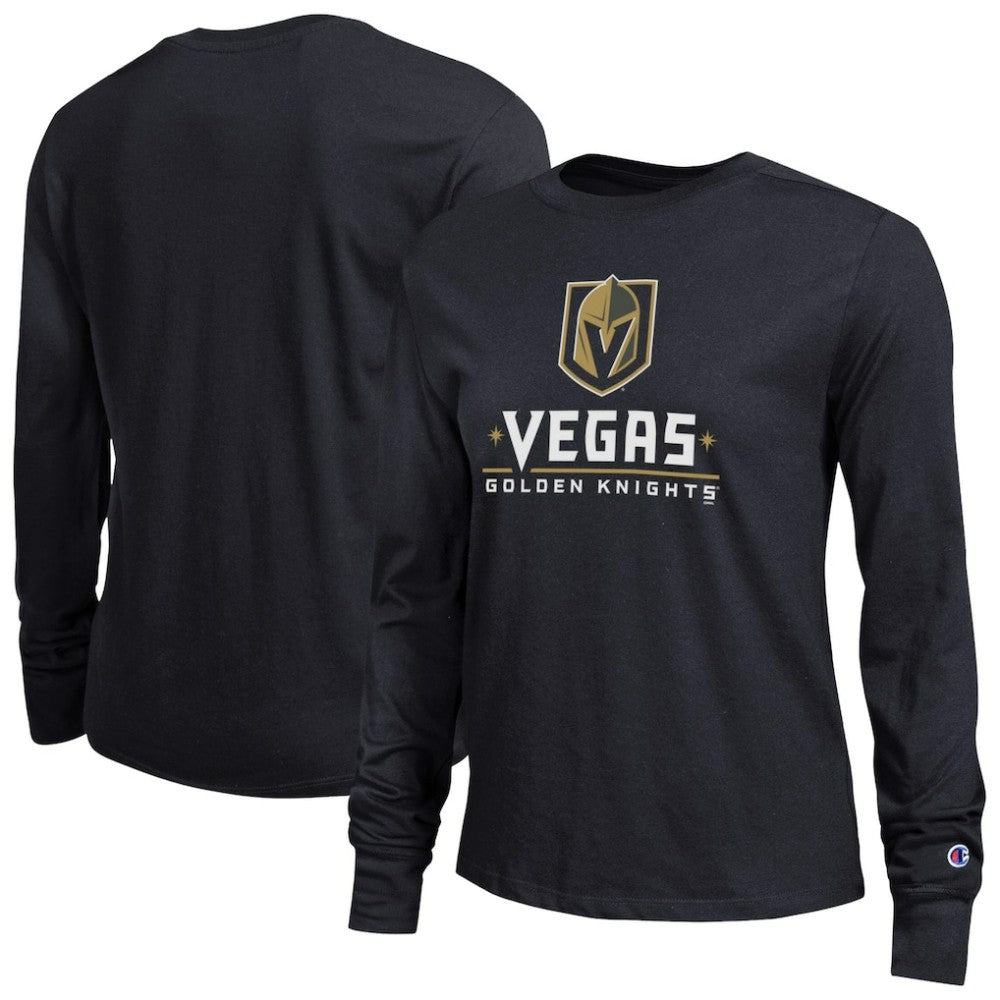 Vegas Golden Knights Champion Women's Wordmark Lockup Long Sleeve T-Shirt - Black | NHL near me