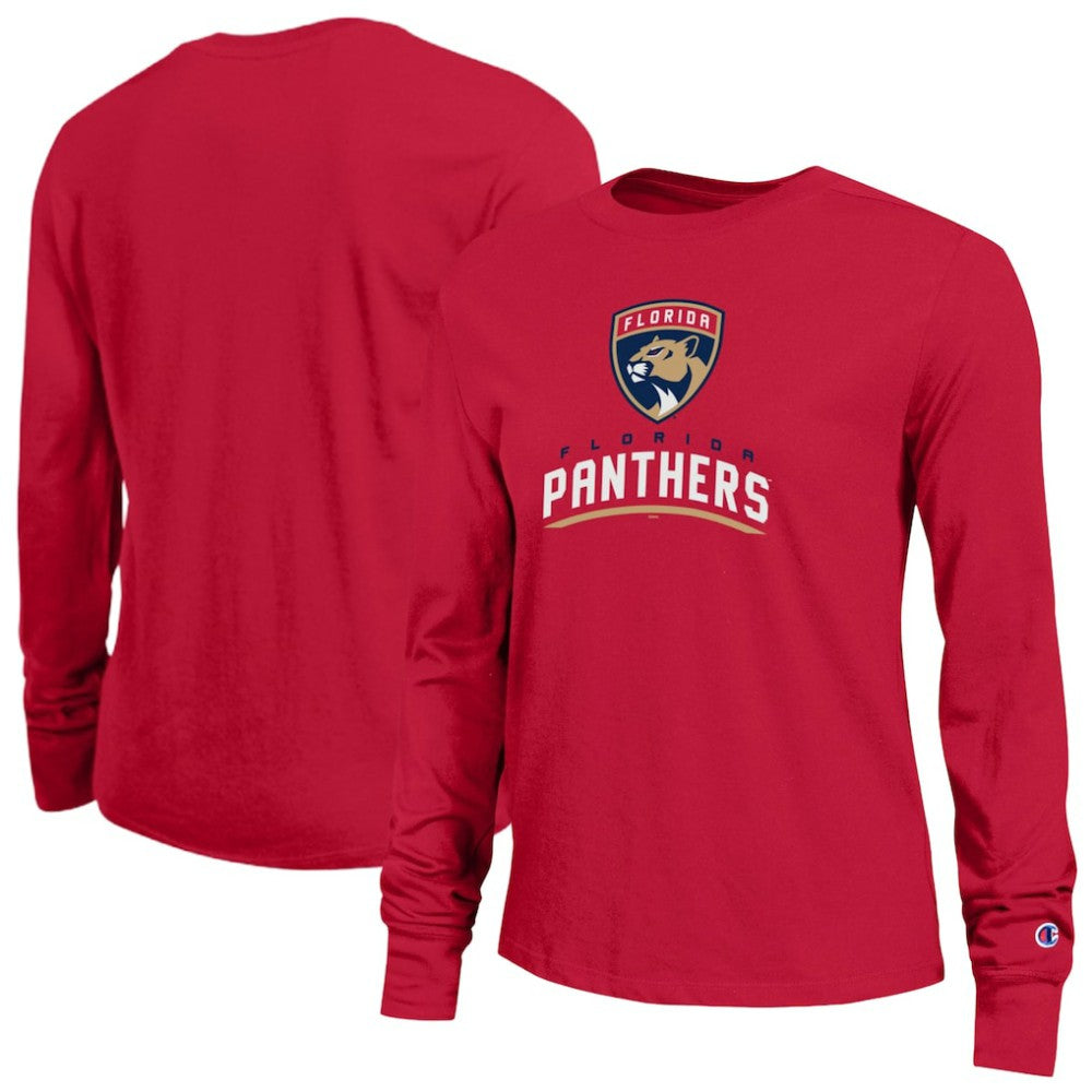 Florida Panthers Champion Women's Wordmark Lockup Long Sleeve T-Shirt - Red | NHL Clearance