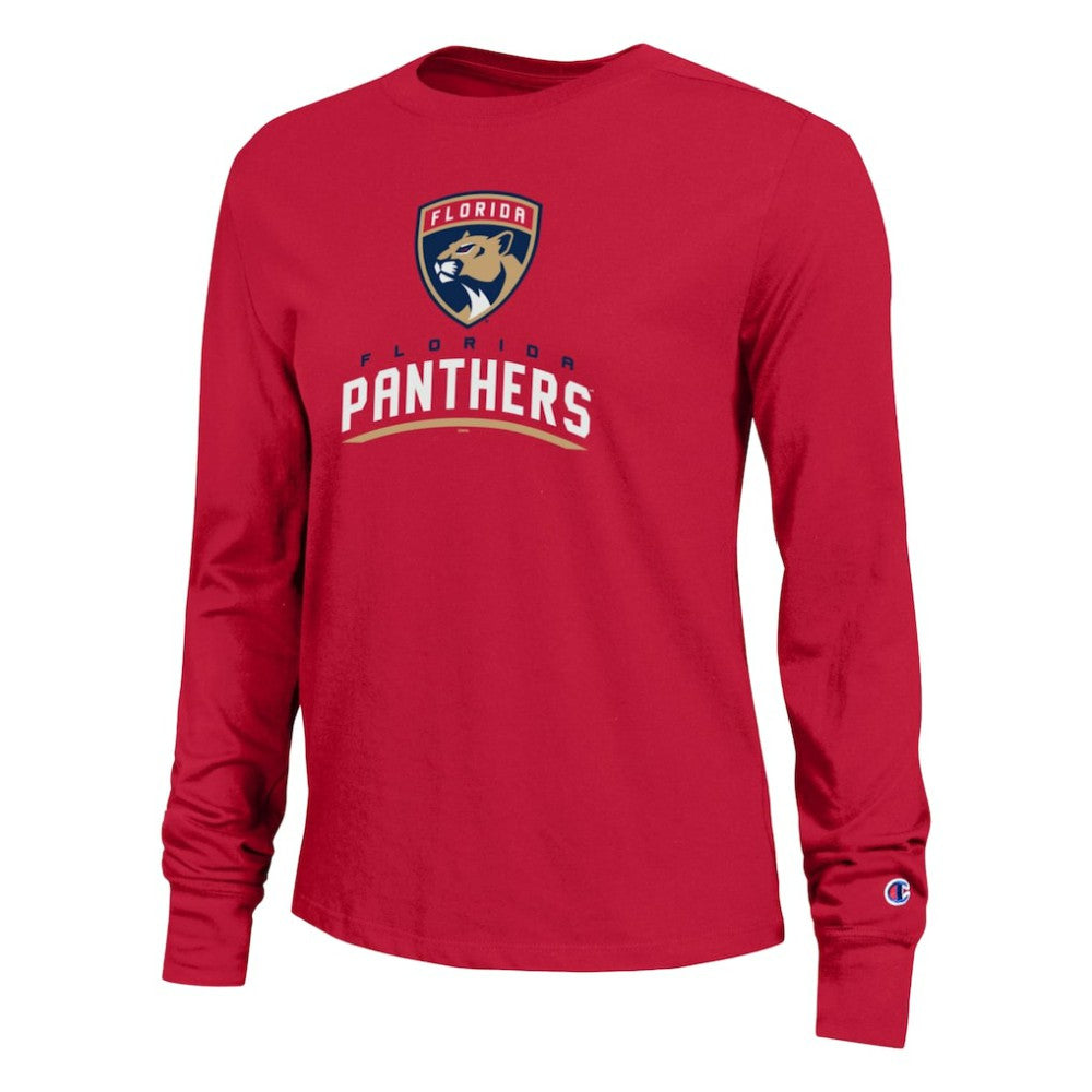 Florida Panthers Champion Women's Wordmark Lockup Long Sleeve T-Shirt - Red | NHL Clearance